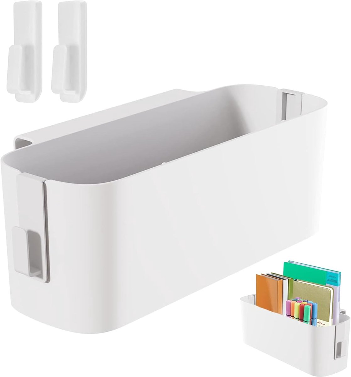 SnelShoppen - Bed Organizer voor Hanging, Bed Organiser met 2 Verwijderbare Haken, Plastic Bedside Table, Bunk Bed Storage Basket, Bed Shelf in Wit vo