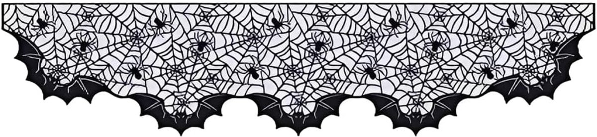 Halloween-decoratie voor open haard, spinnenweb vleermuis van zwarte kant, Halloween-decoratie, geest, elegante geest, voor feestjes, thuis, feest (50 x 200 cm)