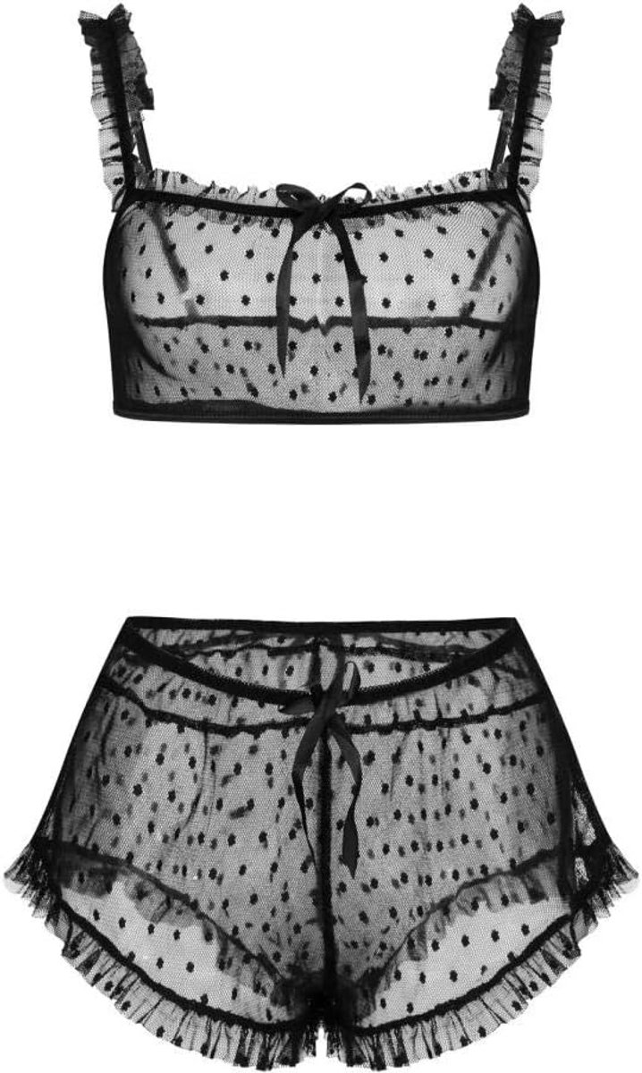 Lingerie & ondergoed 2 ST Vrouwen Kostuums Lingerie Sexy Perspectief G-String Verleiding Vrouwen Kant Erotische Porno Lingerie Nachtkleding Set-Black_M