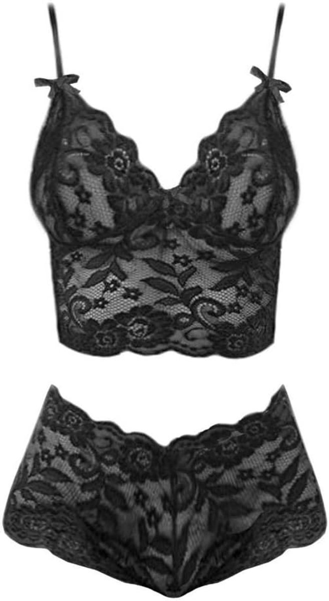 2 ST Erotische Lingerie Vrouwen Sexy Kanten Beha Slips Sets Porno Nachtkleding Verleiding Ondergoed Dames-Black_L
