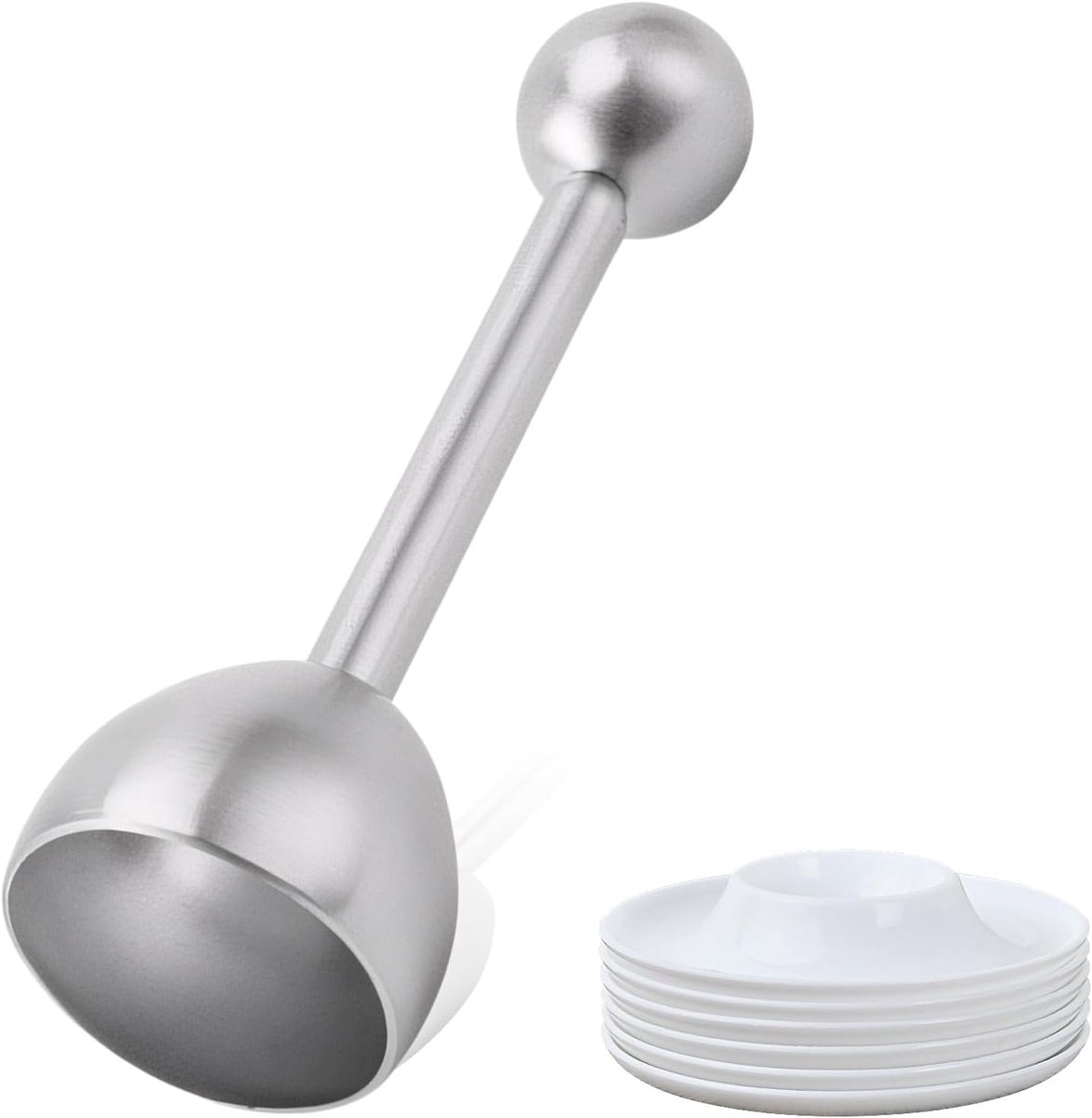 6 stuks plastic eierdopjes, ronde eierdopjes met roestvrijstalen eieropener, onbreekbare eierdopjes, camping, stapelbaar, vaatwasmachinebestendig, geschikt voor keuken en restaurant, wit