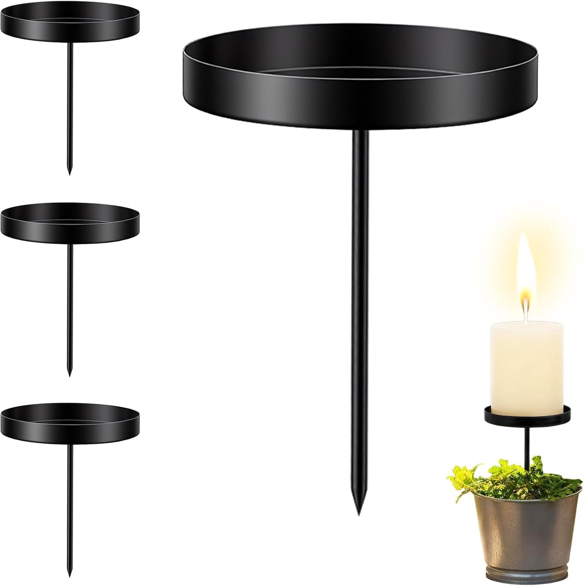 Set van 4 adventskransen kandelaars zwart, ø7,5 cm/6,5 cm/4,5 cm naar keuze Metalen adventskransen kandelaars met platform, kaarsenschotel voor stompkaarsen Kerstgirlande-4,5 cm