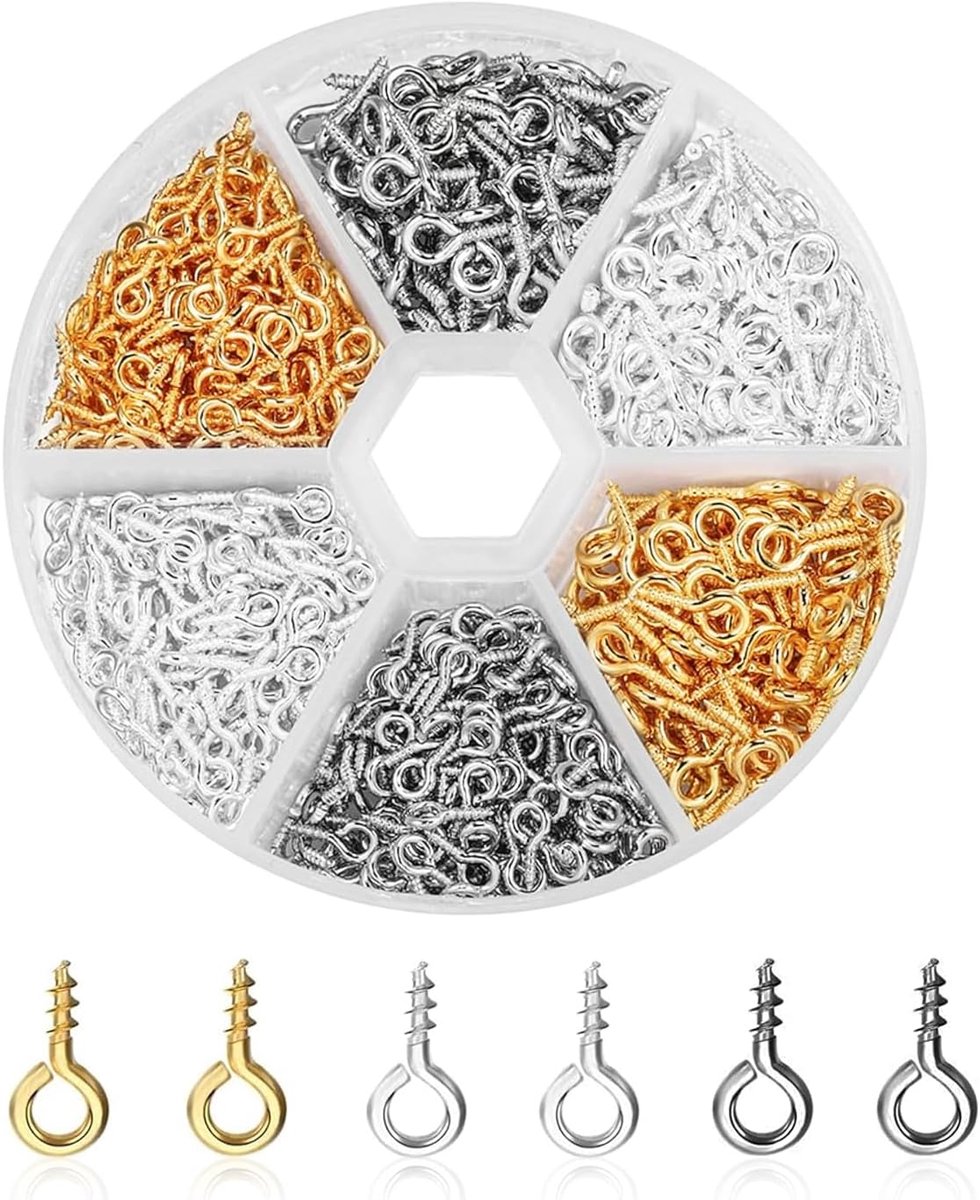900 stuks kleine oogschroeven, oogschroefogen, ringschroeven, kleine oognaalden, ringschroefset voor doe-het-zelf kunsthandwerk, knutselen, sieraden maken (4 x 8 mm)