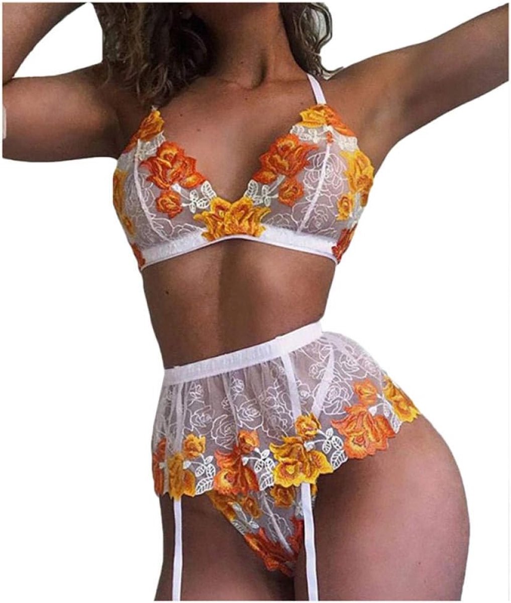 Lingerie voor dames V-hals transparante lingerie met jarretelgordel lingerie bodysuitSexy Lingerie Vrouwen Geborduurde Ondergoed Beha Met String Kousenband Lingerie Charmante Sexy Dame Beha Eroti