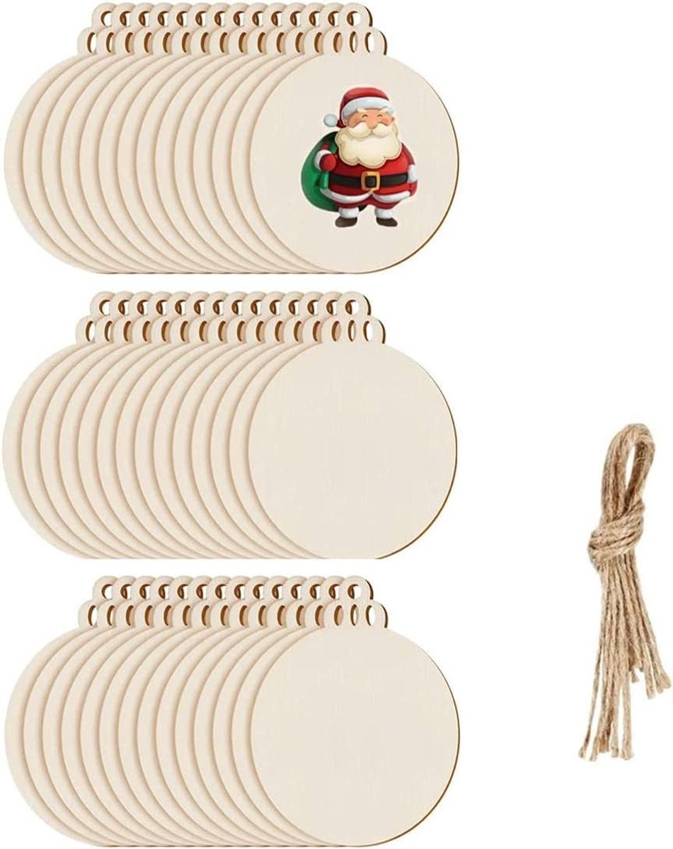 100 Stuks Ronde Houten Schijven, Houten Kerstversieringen, Diy Ambacht Kerstversieringen Opknoping met Gaatjes en Touw, voor Kerstboom Opknoping Decor Versieringen