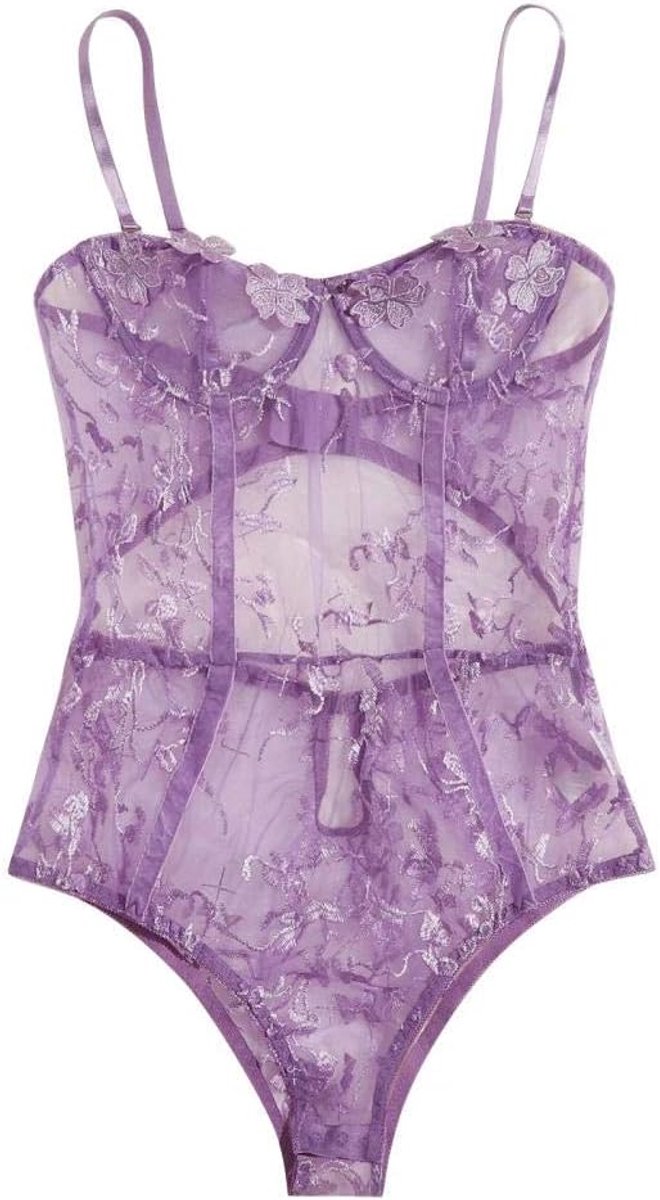 Sets met nachtmode & ochtendjas Dames Ondergoed Set Sexy Kanten Lingerie Bandjes Geborduurd Mesh Lace Lingerie-C_M