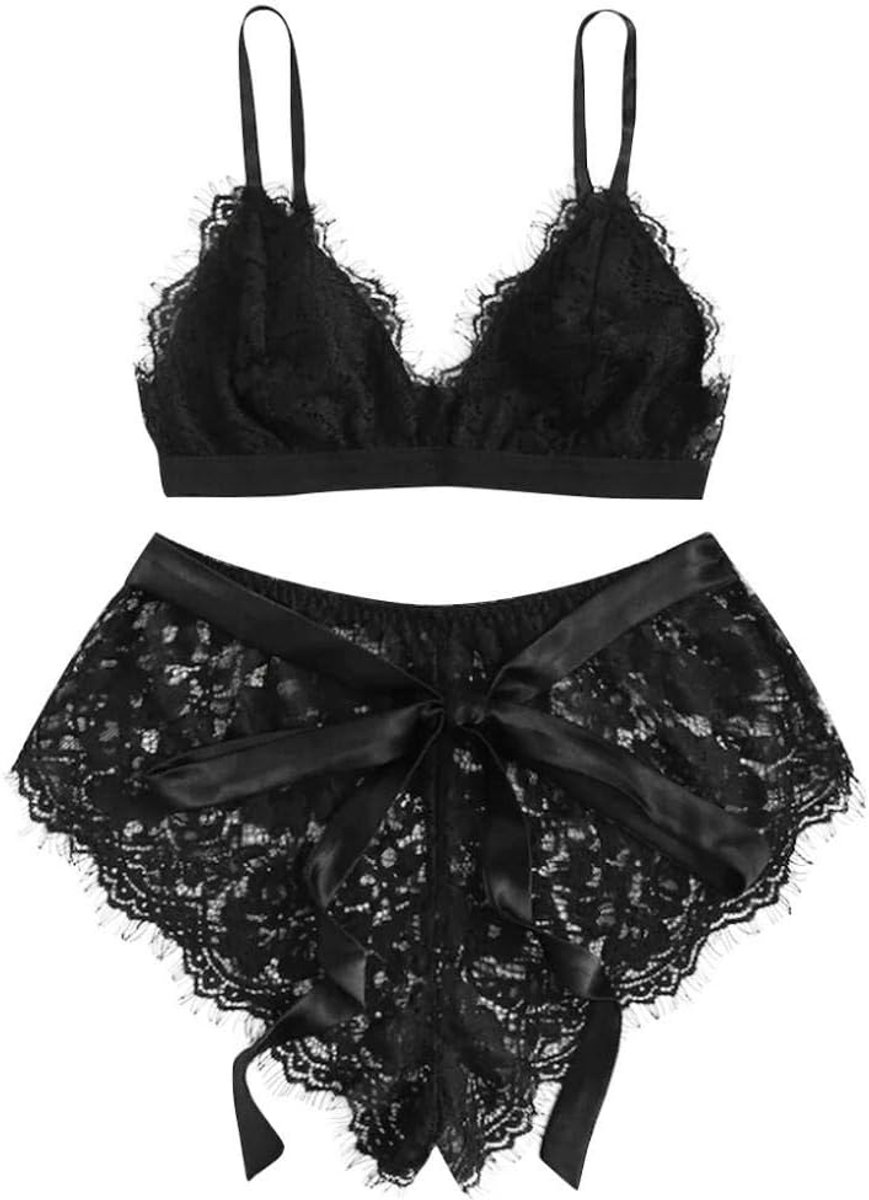 Sexy Lingerie Vrouwen Kanten Beha Panty Set Patchwork Boog Ondergoed Nachtkleding Set