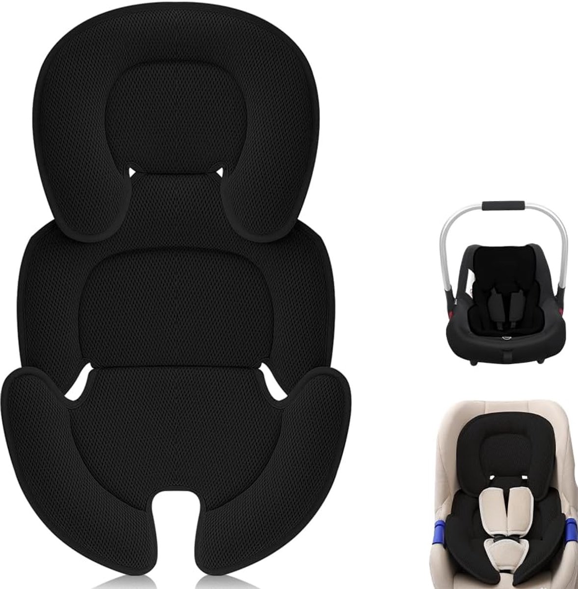 Stoelverkleiner voor pasgeborenen, generiek kussen voor autostoel, inzetstuk voor babyautostoel, comfortabel en ademend (zwart)