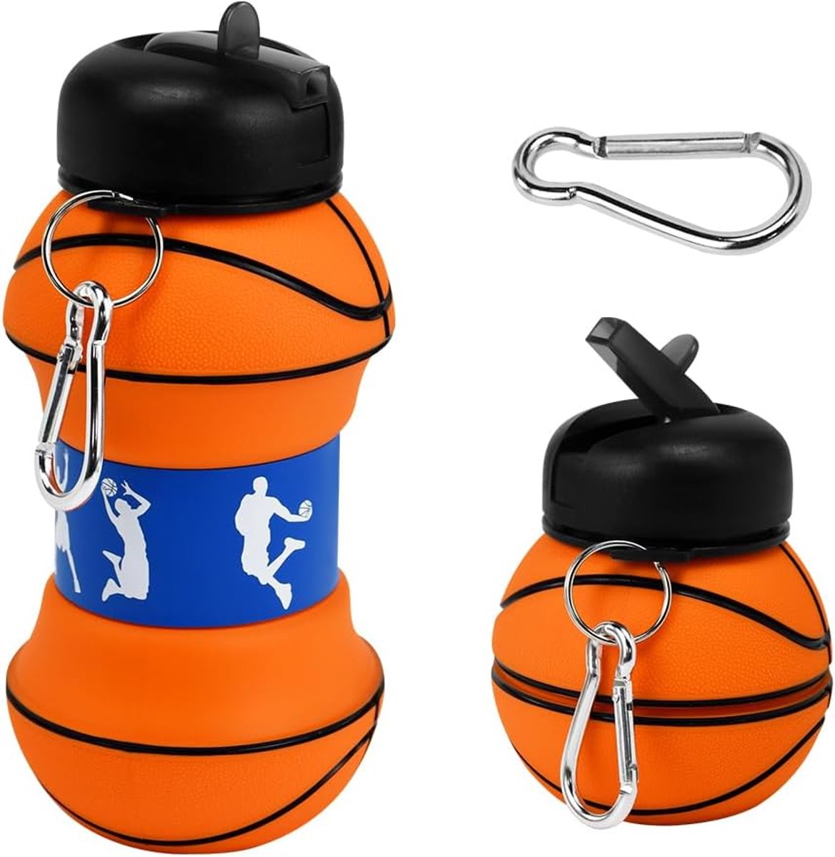 Waterfles van siliconen, lekvrij, schokbestendig, in de vorm van een basketbal, perfect voor rugzak/wandelen, BPA-vrij, inklapbare siliconen beker voor basketbal