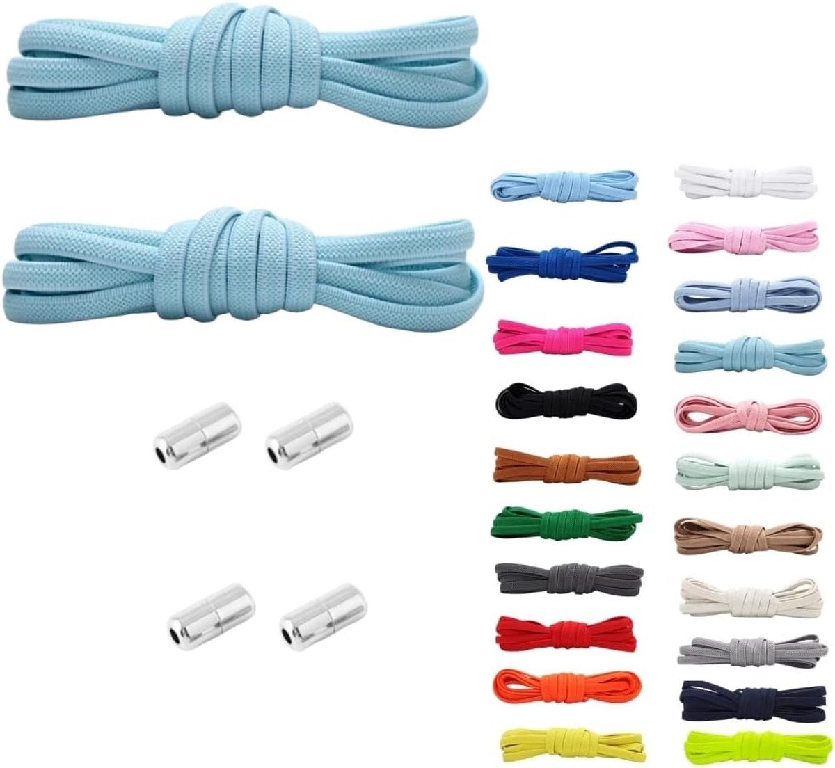 2-delige set premium elastische veters met metalen capsule, verstelbare veters zonder strikken, snelsluitsysteem, 100 cm lang, voor sneakers, hardloopschoenen, sportschoenen