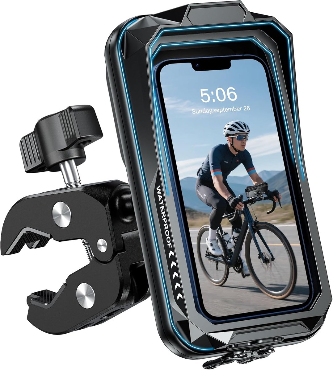 Telefoonhouder voor motorfiets - Waterdicht - Universeel - 360° - Trillingsdemping - Voor fietsstuur van 4,7 tot 7,0"