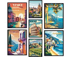 Ag.art deco Set van 7 Poster Zonder Lijst Wanddecoratie Stevige MDF Lijst