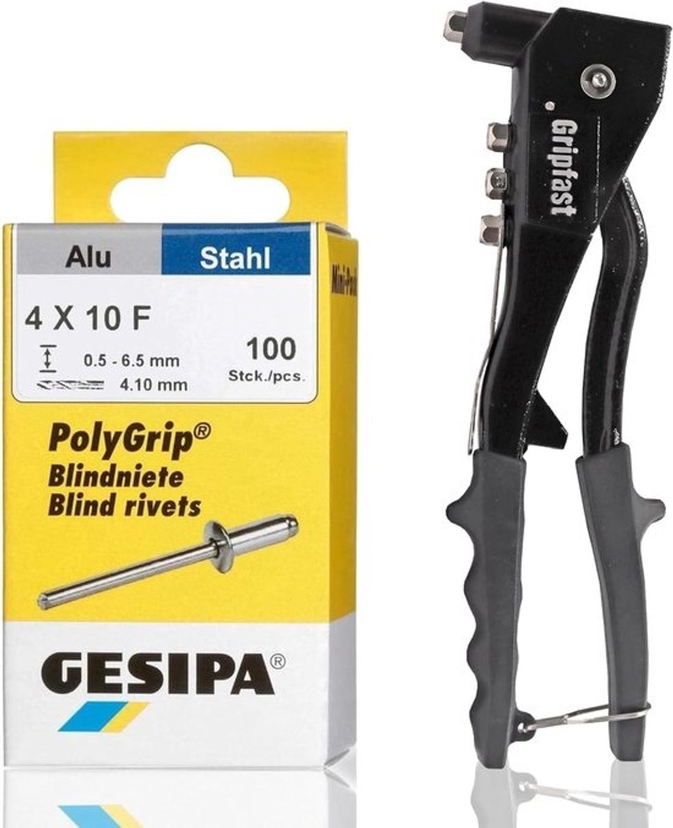 Klinknageltangset met PolyGrip aluminium klinknagels - 4,0 x 10,0 mm - Ideale set voor doe-het-zelvers