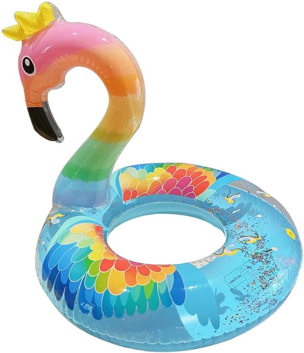 Flamingo-zwemring, glitter, roze, zwemring, luchtmatras, zwembadvloten, opblaasbare ring, volwassenen, kinderen, voor zwembadfeest, speelgoed (blauw-90)