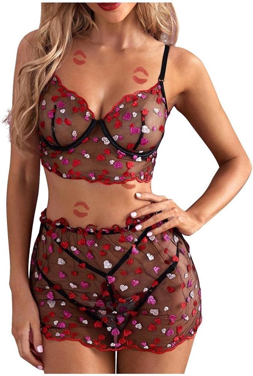 Sexy dames erotische lingerie Sexy Lingerie Doorzichtige kanten lingerie voor dames Lingerie BH Ondergoed Jurken Set-Black_M