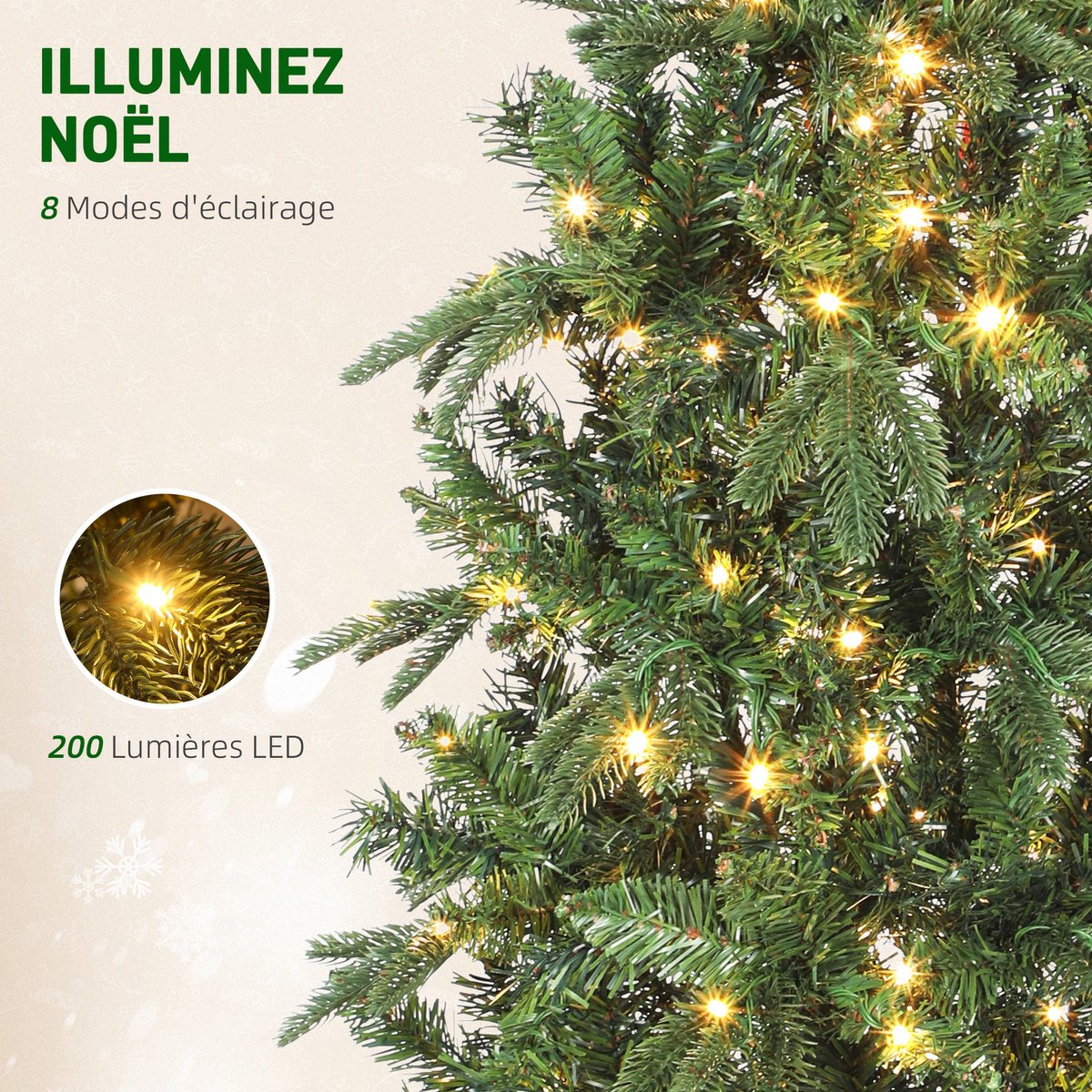 Smalle kunstkerstboom - 180 cm - 200 LED - 605 takpunten - 8 lichtstanden - scharnierconstructie - groen - voor kleine ruimtes – foto 2