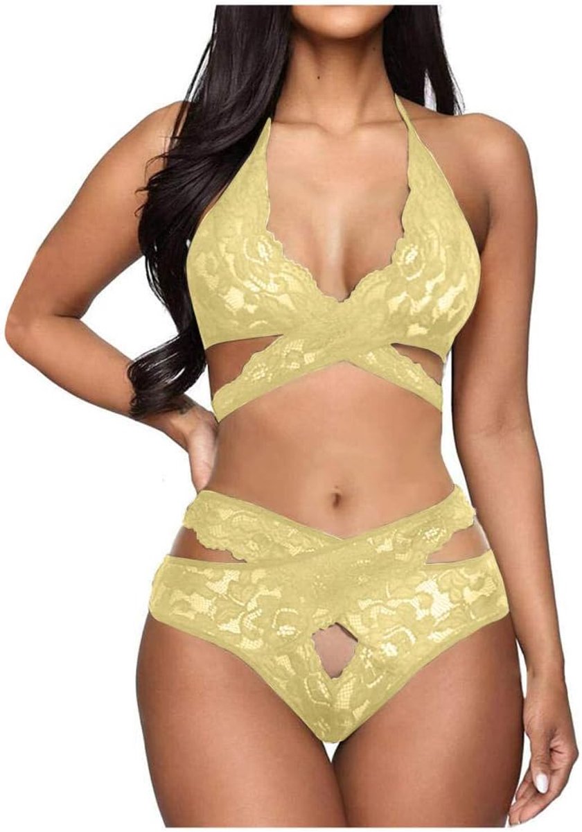 Lingerie Dameslingerie Vrouwen Transparant Kant Sexy Lingerie Beha Thong Kostuums Hollow Out Set