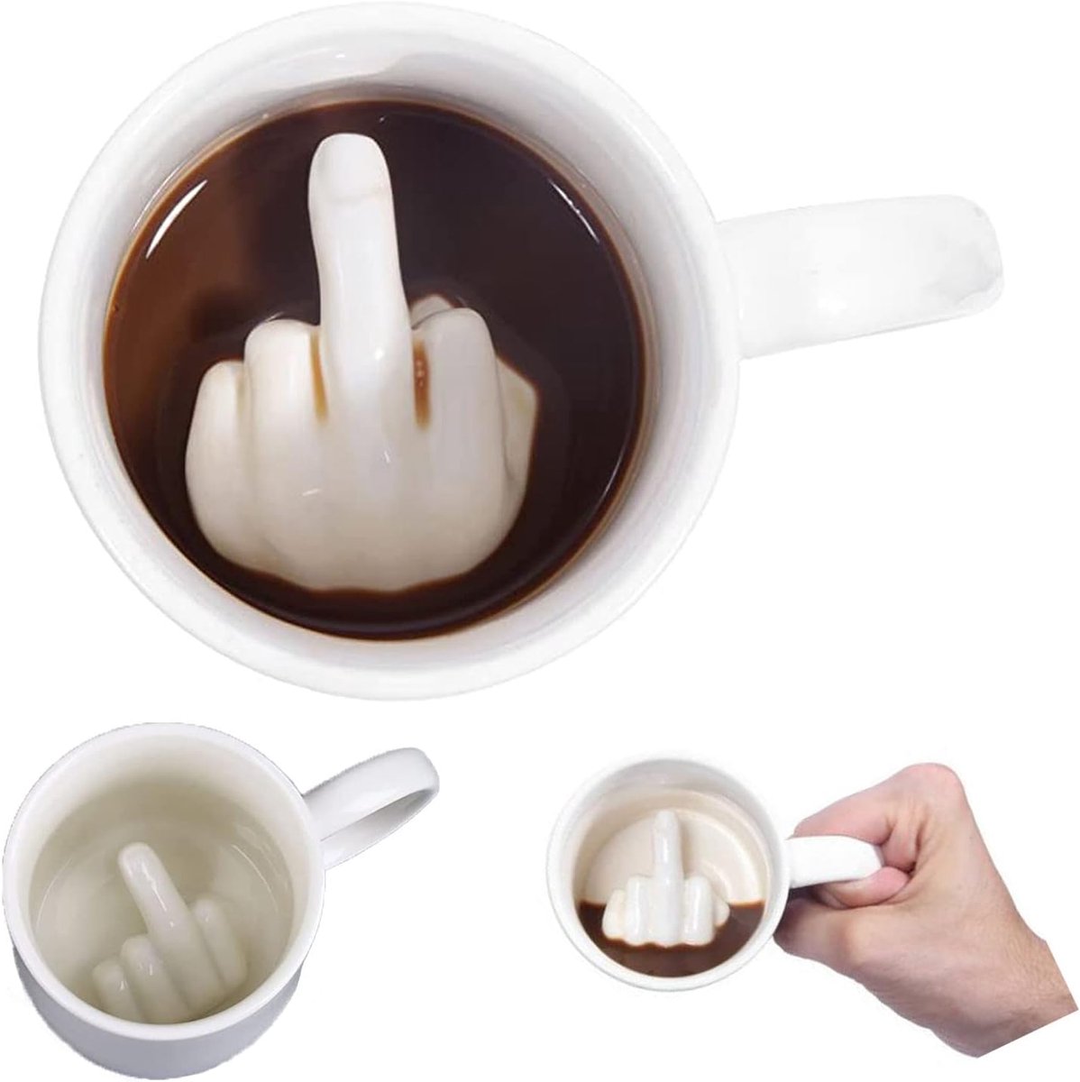 Koffiekop met middelvinger, grappige 3D-mok voor de beste april-dwaasdag, Valentijnsdag