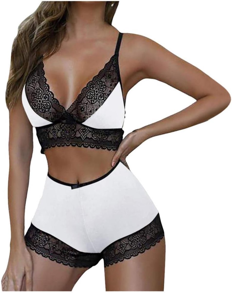 Vrouwen Sexy Lingerie Kanten Beha Ondergoed Porno Erotische Seks Verleiding Doorzien Dames Nachtkleding Sets-White_M