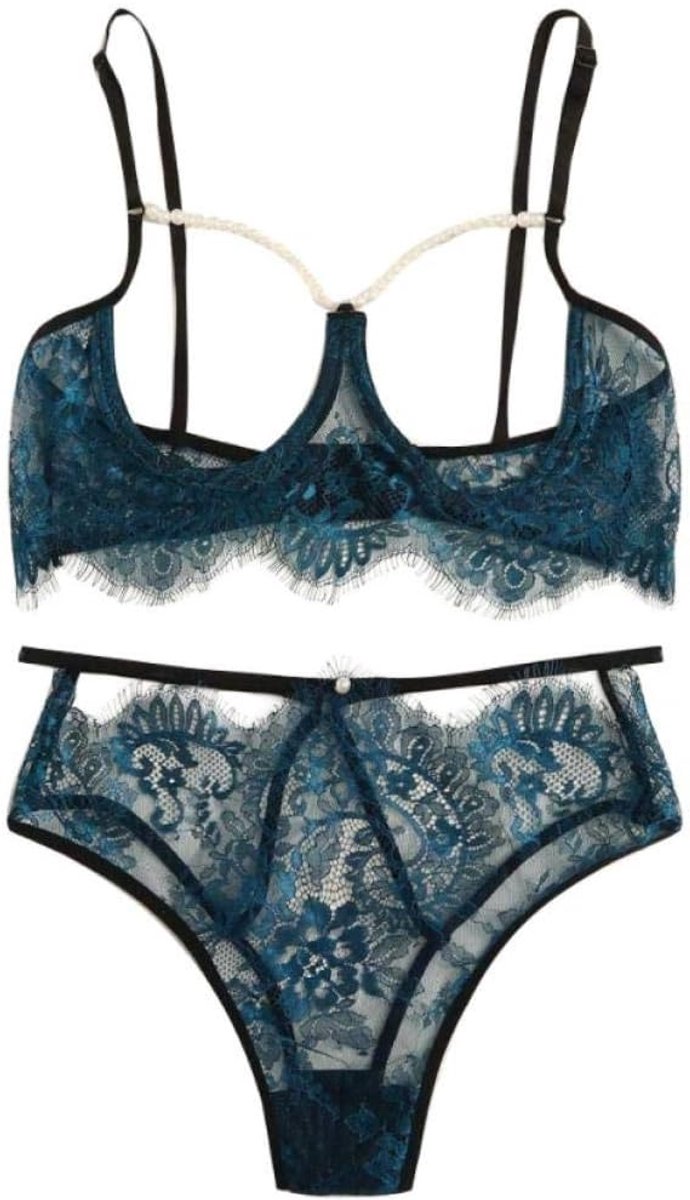 Dameskostuums Sexy Vrouwen Kanten Lingerie Ondergoed Borduurwerk Beha Nachtkleding String Verleiding Transparante Erotische Porno Set