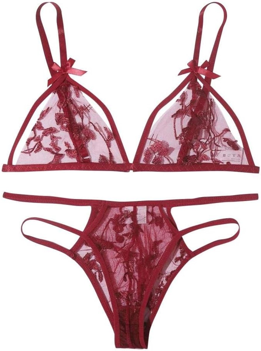 Babydolls, nachtjaponnen & negligés Sexy Vrouwen Lingerie Borduren Kanten Beha Slips Bandage Transparante Porno Verleiding Erotische Lingerie Nachtkleding Set