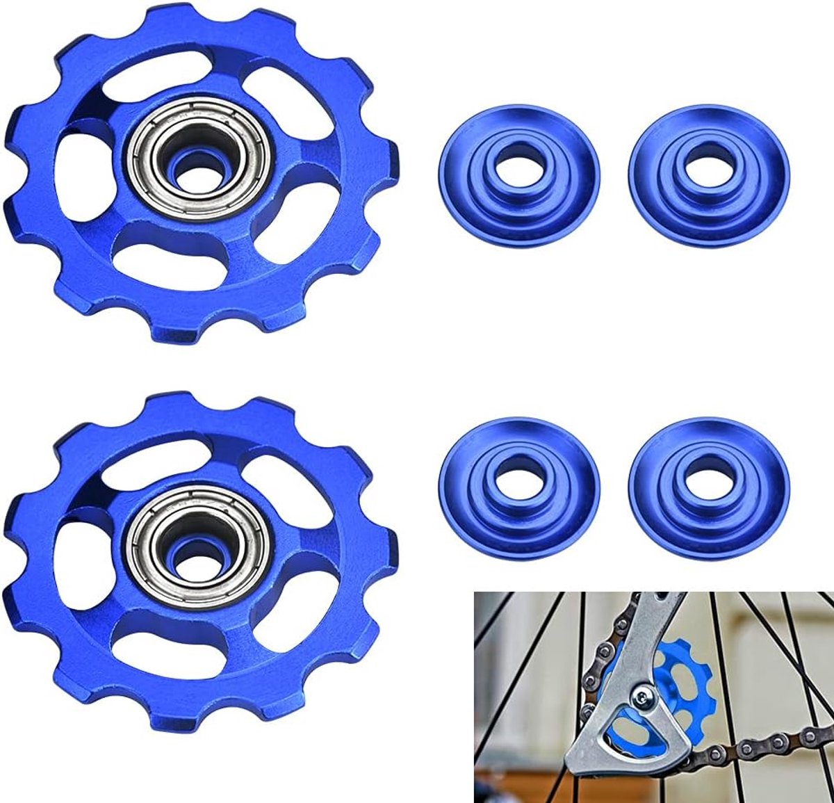 2 Stks Achterderailleur Katrol Aluminiumlegering Gids Wiel 11T Jockey Wielen Achterderailleur Katrol Roller Wiel Fiets Derailleur Accessoires voor Road Mountainbike Fietsen (Blauw)