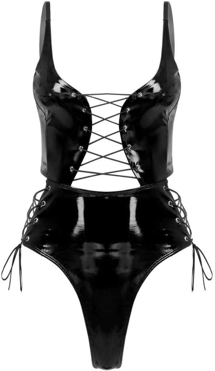 Bodystockings dames Sexy Lingerie Erotische Kostuums Vrouwen Lace-up Turnpakje Catsuit-Black_M