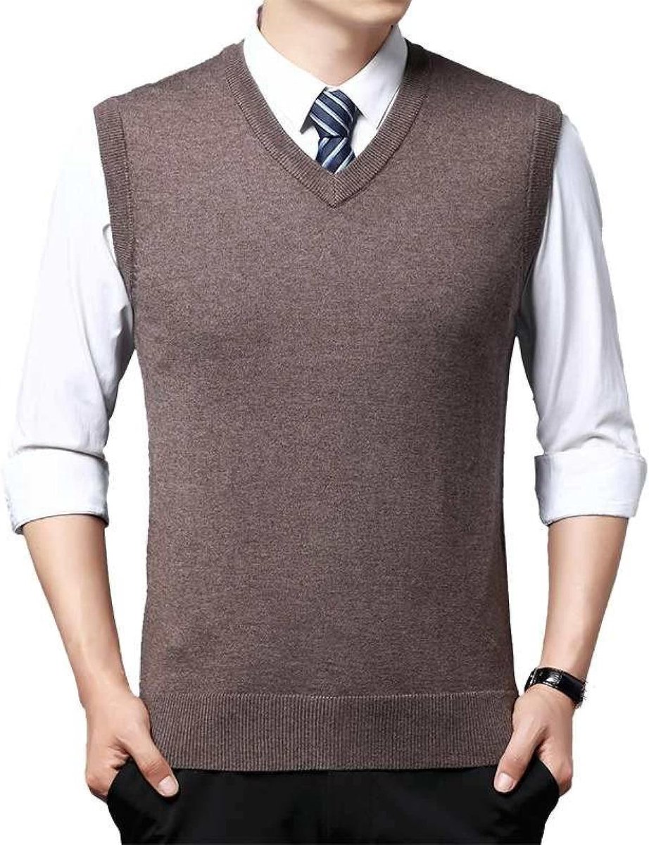 Herfst En Winter Heren Trui Met V-Hals, Jeugd Mouwloos Herenvest Effen Kleur Trui Vest, Klassiek Zakelijk Heren Breigoed Gebreid Vest Trui Tanktops, Camel, S