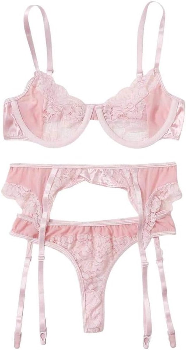 Babydolls, nachtjaponnen & negligés Vrouwen Transparante Beha G-String Kousenband Ondergoed Erotische Lingerie Sexy Kostuum Hol Nachtkleding