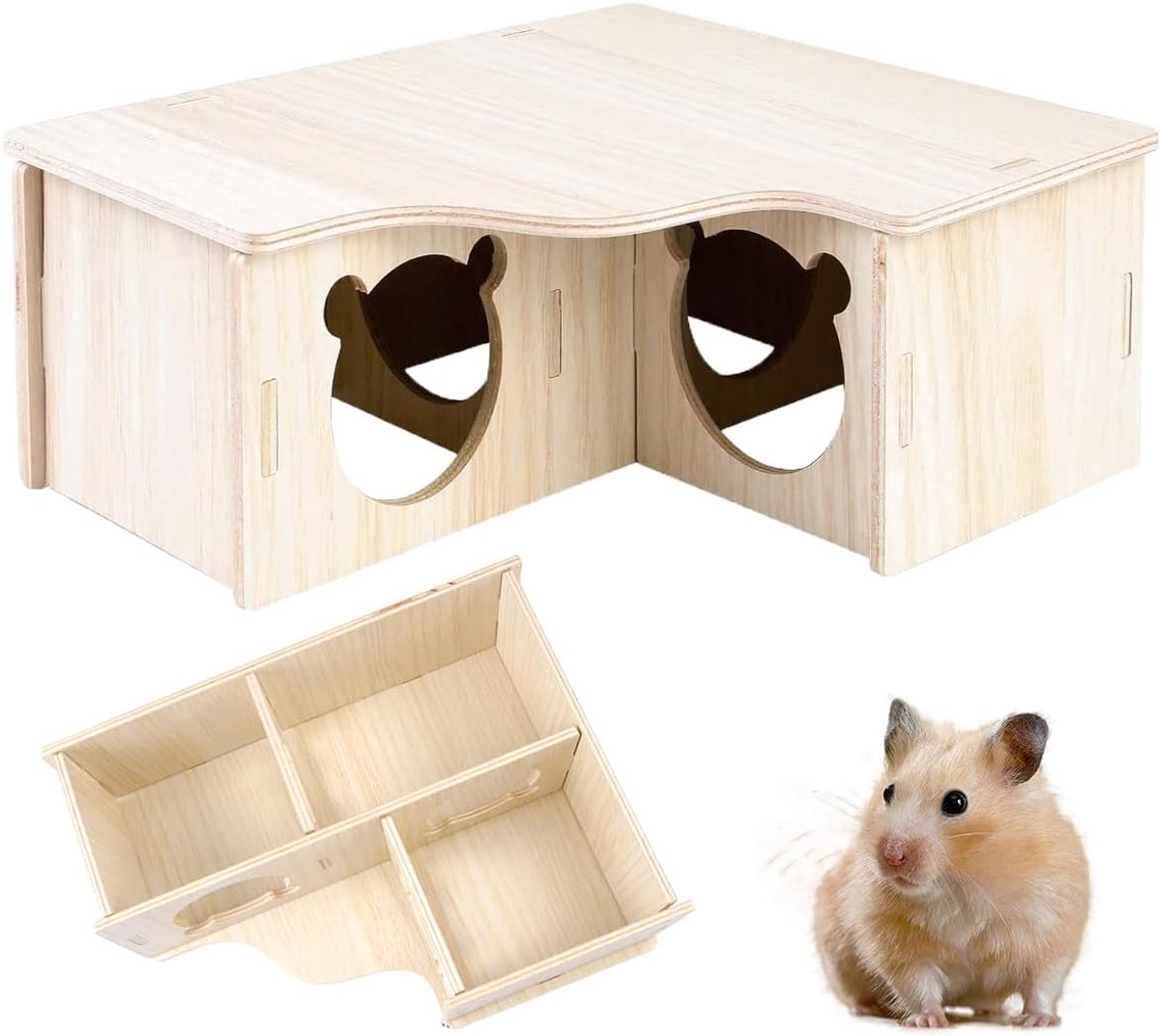Huis van Hout 22.5x18x8cm, Hamster Hoekhuis Houten, Cavia Hideout