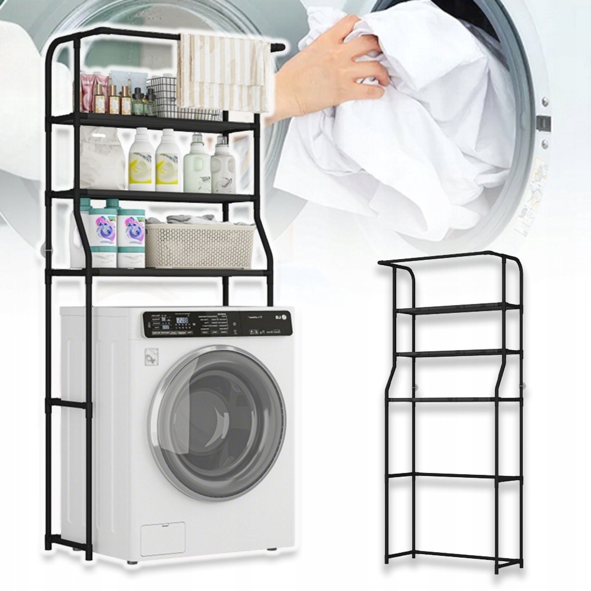 Opbergrek 3 Lagen voor Boven Wasmachine Droger - Badkamer Rek met Verstelbare Planken - Ruimtebesparend Design voor Wasruimte Toilet Badkamer - Zwart - Perfect voor de Feestdagen
