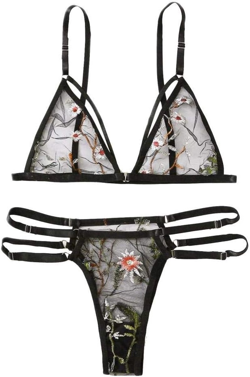 Nachtkleding kant lingerie nachtjurk lingerie sexy jurk met string voor damesLingerie Set Dames Verleidelijk Zwart Doorzichtige Lingerie Sexy Thong Nachtkleding