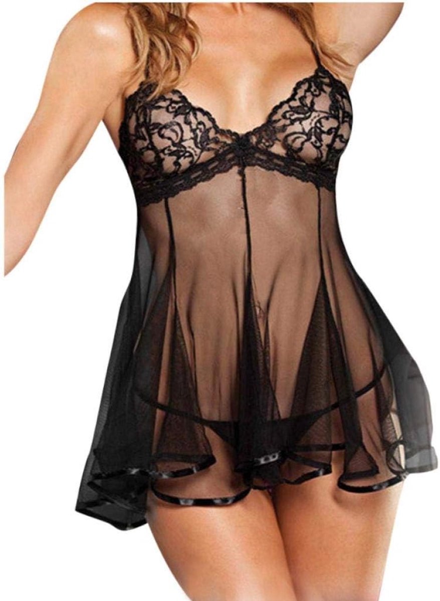 Babydolls, nachtjaponnen & negligés dames Sexy vrouwelijke lingerie doorzien g-string verleiding kanten beha diepe V rok erotische dames nachtkleding