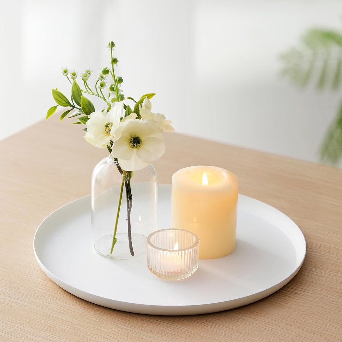 Metalen Decoratieve Kaarsenplateau: Ronde kaars plaat voor Coffee Table Centrepiece - Witte Pillar Candle Holder Modern Dienblad voor Woonkamer Diner Keuken Aanrecht Badkamer Home Decor