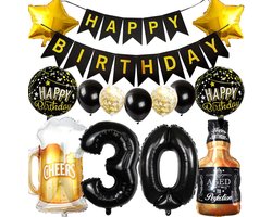 Ballon 30e verjaardag decoratie mannen vrouwen, ballonnen verjaardagsdecoratie 30 jaar man vrouw, folieballon wijnfles bier decoratie helium ballon whisky voor 30 jaar verjaardag party