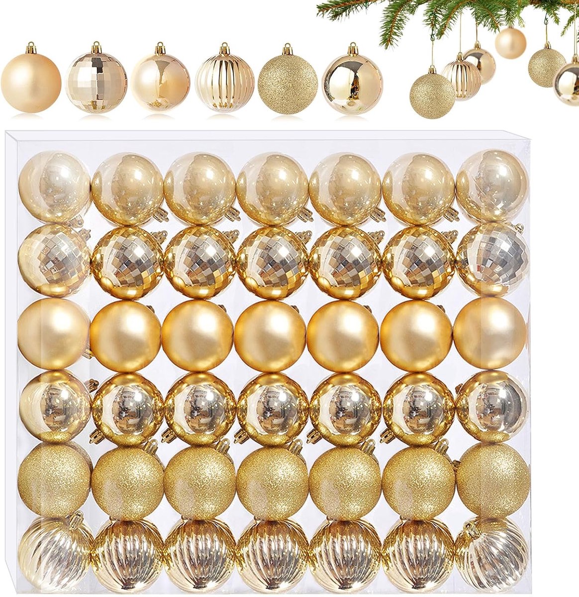 Kerstballen Goud - 42 Stuks Mini Kerstballen, 6 Verschillende Ontwerpen, Plastic Kerstboom Decoraties, 3CM
