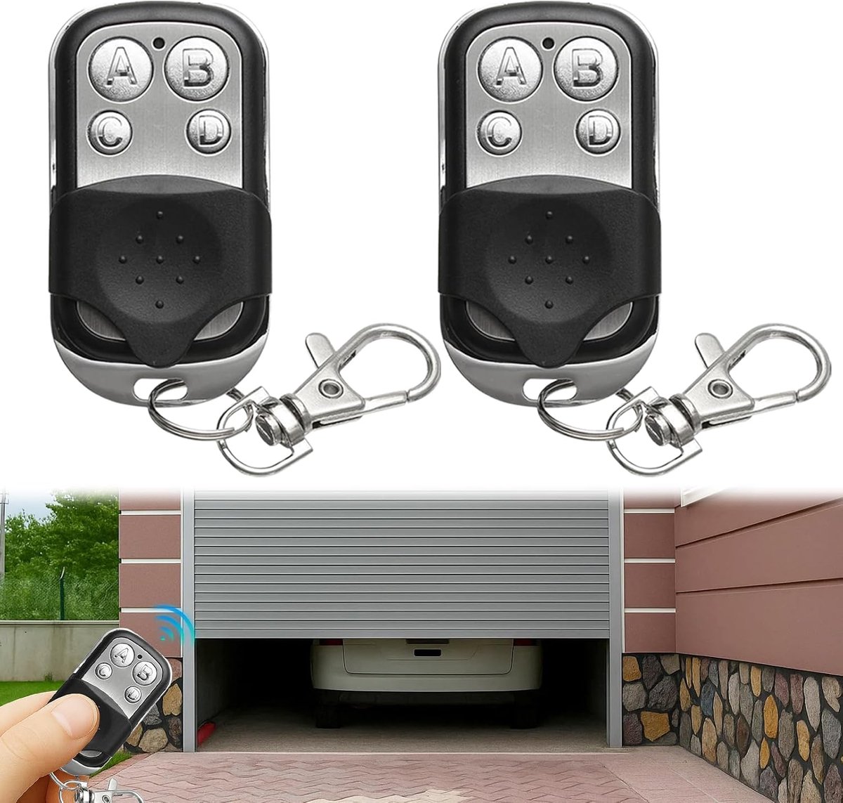 Afstandsbediening, garagedeur, 433,92 MHz, universele afstandsbediening, poort, voor garagedeur en auto, 2 stuks