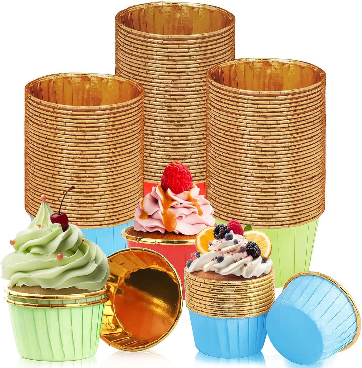 Muffinvormpjes, 150 stuks muffin cupcakevormen, bakvormpjes, muffinvormpjes van aluminiumfolie, papieren vormpjes, liners, wrapperpapier voor bruiloft, verjaardag, feest