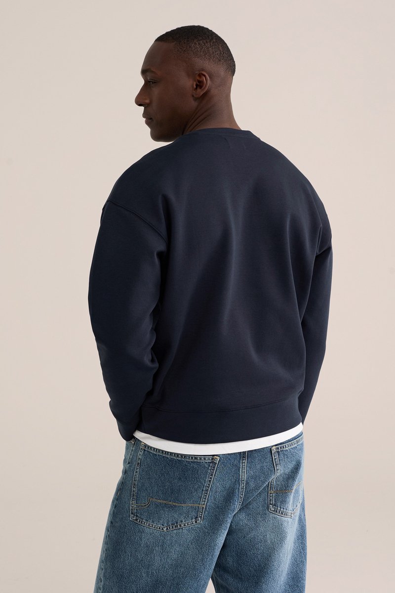 WE Fashion Heren relaxed fit sweater van interlock met embroidery