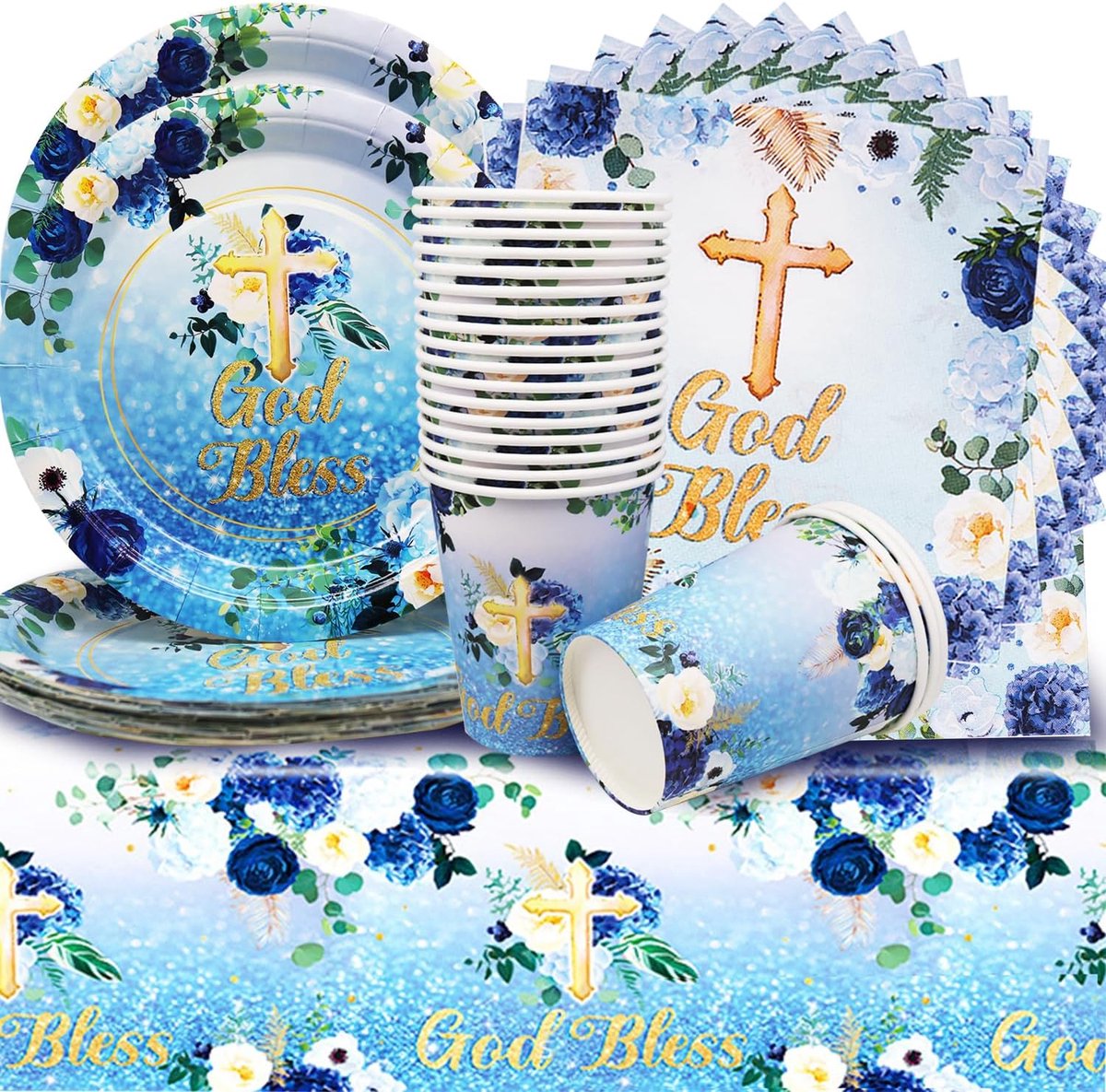 Communion Party Tableware Set, Table Decoration, Eucalyptus, Table Decoration for Christening, Confirmation - ShopVlot