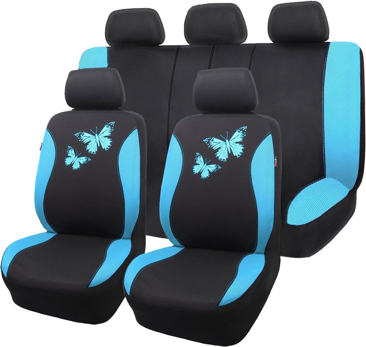 SnelShoppen - Full Set Autostoelhoezen - Ademend Mesh - Kleurige Vlinder Offset Print - Airbag Compatibel - Mint Blauw - Bescherming en Comfort voor A