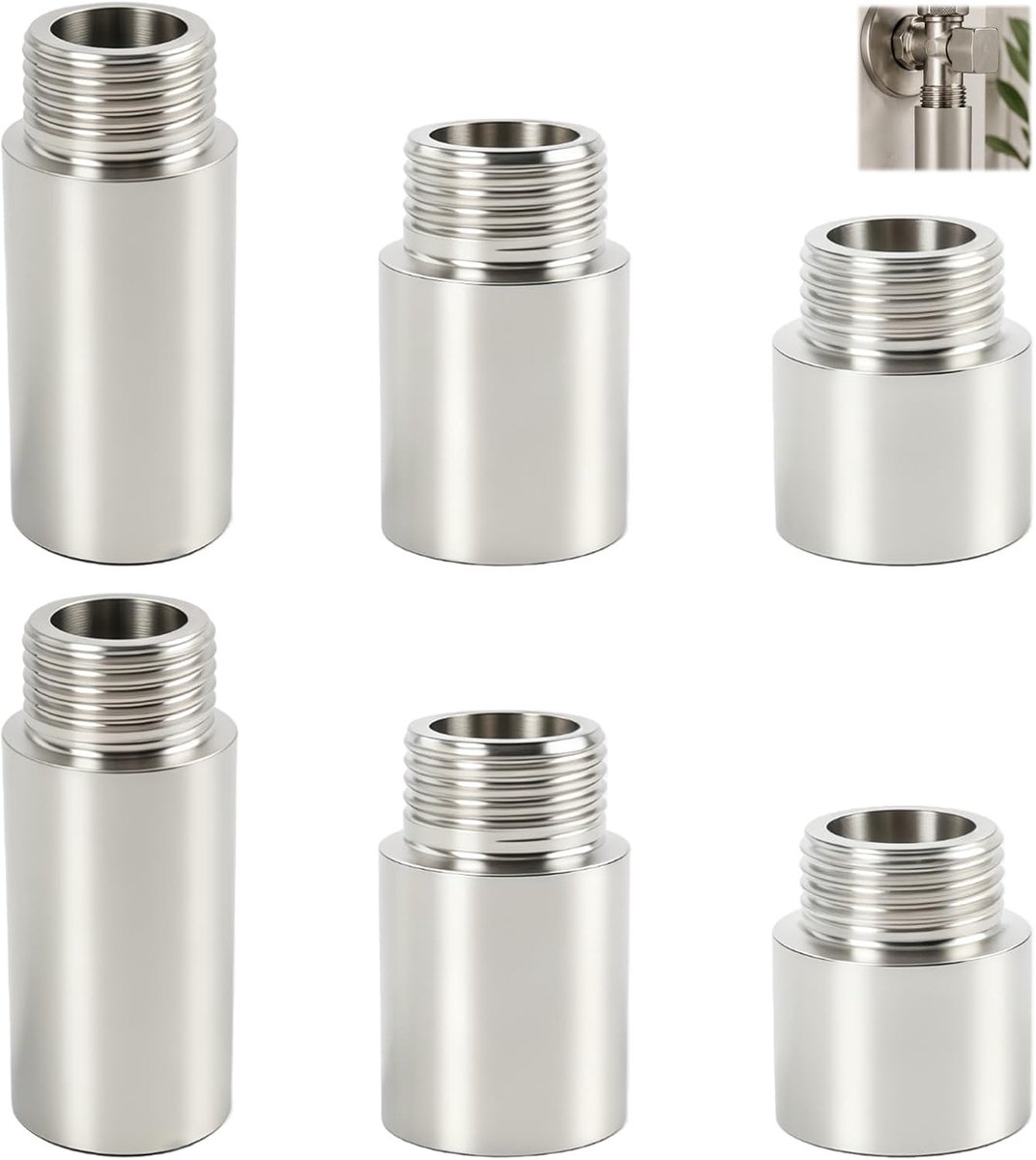 6 Pieces Faucet Extender 1/2 Inch Stainless Steel, Threaded Fitting for Faucet Shower Head Corner Valve, 3 Lengths 2cm - ShopVlot
