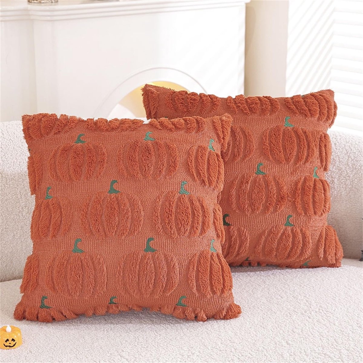 Halloween kussenhoezen - 45 x 45 cm - Set van 2 - Pompoen Decoratieve Kussenslopen - Zachte pluche Herfst Kussenhoezen - Geschikt voor bank, sofa, slaapkamer en stoel
