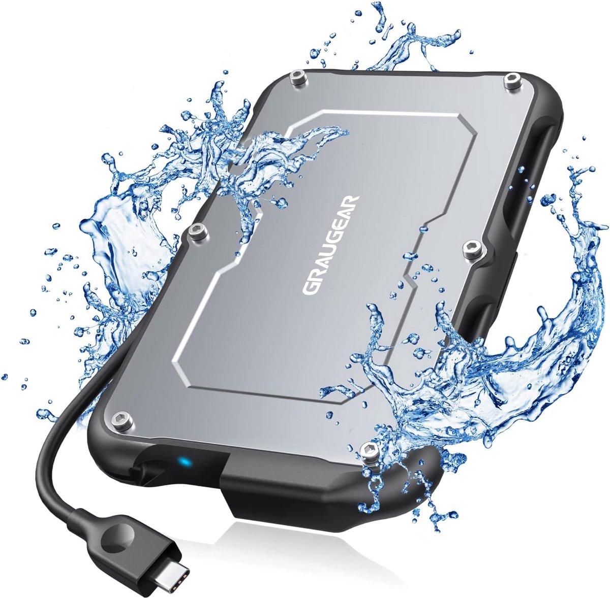 GRAUGEAR, USB-C External Enclosure for 2.5" SATA SSD/HDD, UASP SATA III USB 3.2 Gen2 6 Gbit/s, Splashproof IP66 - ShopVlot