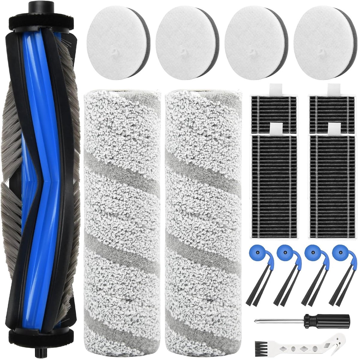 SnelShoppen - 17-delig Accessoireset voor Robotstofzuiger, 1 Hoofdborstel, 2 Veegrollen, 4 Sponsfilters, 4 HEPA-filters, 4 Zijborstels, Inclusief Rein