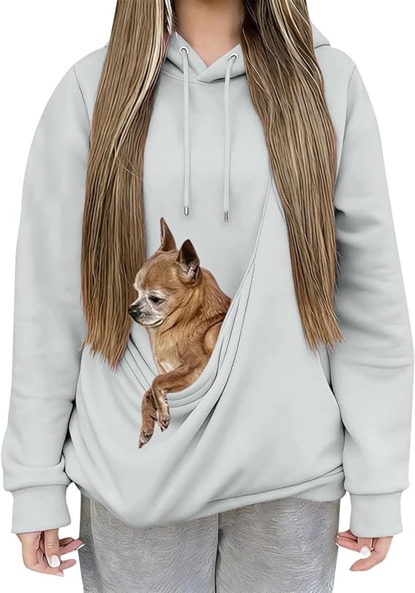 Hoodie voor huisdieren - Met zakken - Gevoerd met fleece - Geschikt voor katten en honden - Geschikt voor dagelijks gebruik en uitstapjes - Grijs - Maat L