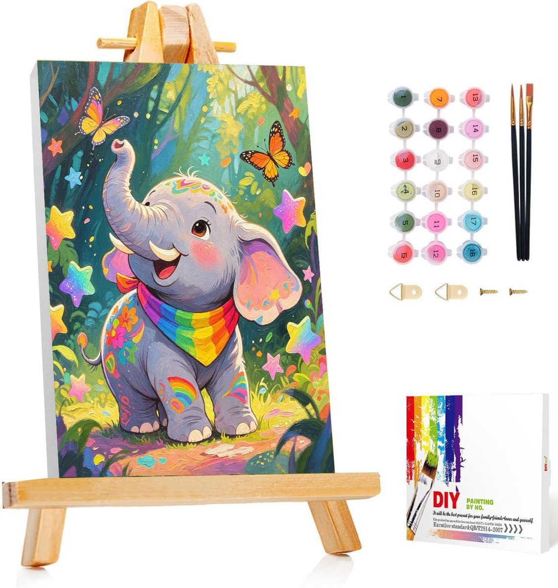 SnelShoppen - Schilderen op Nummeren Olifant voor Kinderen 7-10 Jaar met Frame en Easel - Creatieve DIY Knutselset 20x30 cm - Perfect Cadeau voor Kids