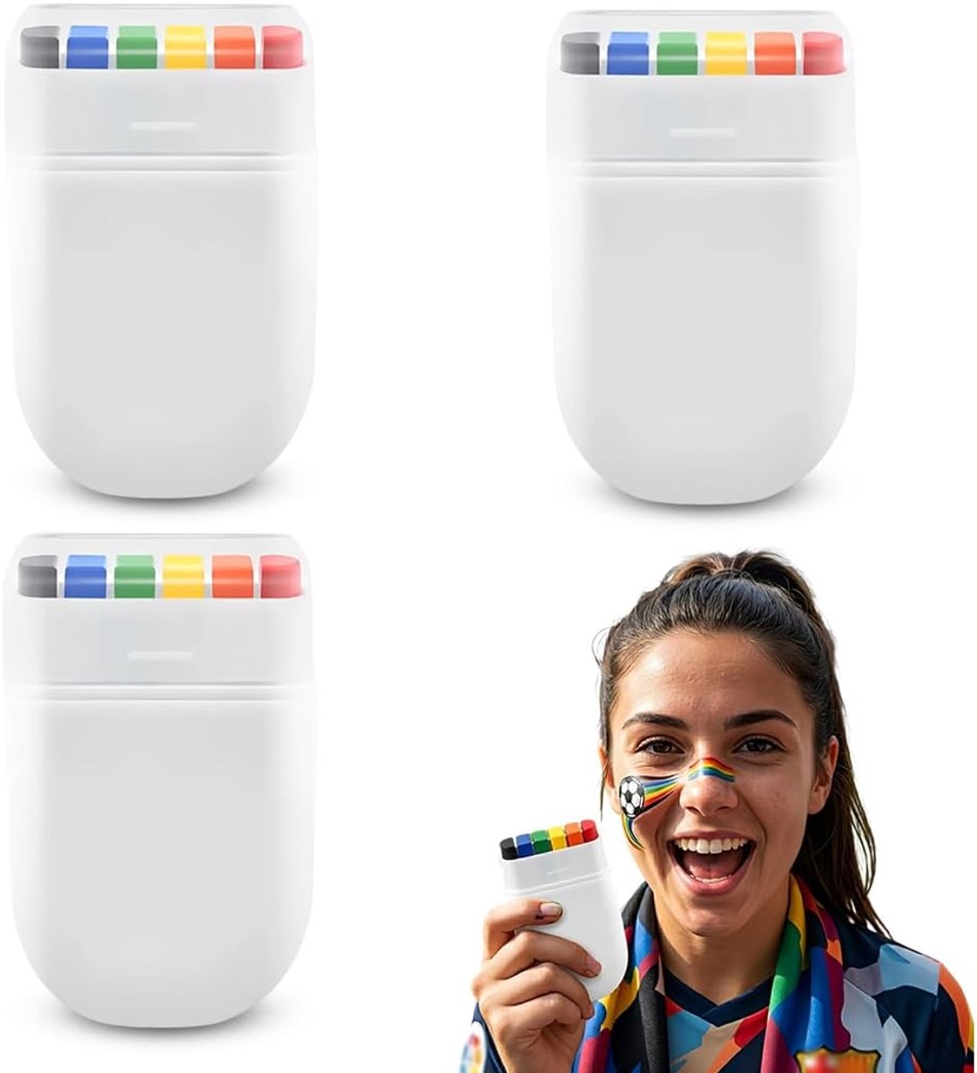 Regenbooggezichtsverf set van 3 - huidvriendelijk - eenvoudig aan te brengen - ideaal voor sportevenementen - ShopVlot