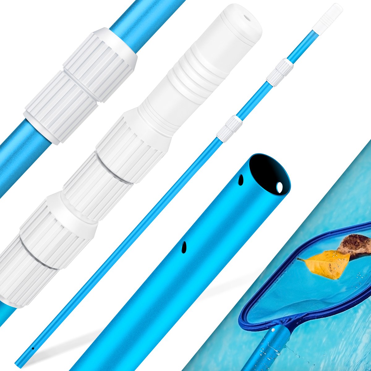 KESSER® Telescoopsteel - Aluminium zwembadstang voor poolreiniging - 3-delig - 1,20 tot 3,60 m - Blauw