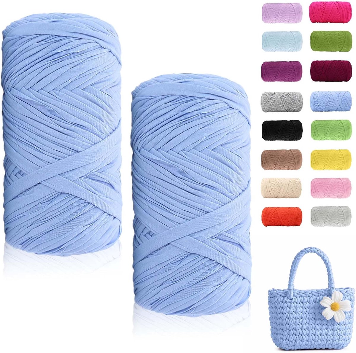 2 x 200 g textielgaren, lintgaren voor breien en haken, T-shirt-garen voor haken, tassen, manden, tapijten, doe-het-zelf handwerk (hemelsblauw)